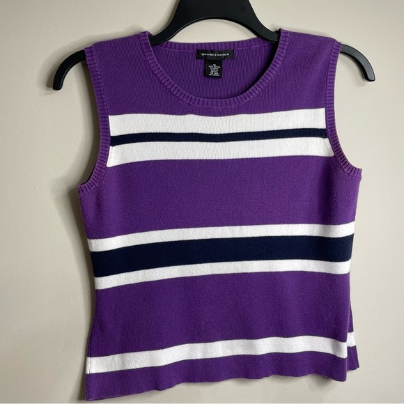 Women’s Purple Ribbed Sleeveless Striped Crew Neck Tank Top - Picture 1 of 3